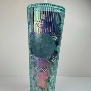 Starbucks 2022 Iridescent Mermaid Scale Tumbler 24oz Teal Blue Sea Green New